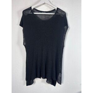 Eileen Fisher Petite Womens Black Cap Sleeve Linen Blend Lightweight Knit Top